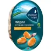 МИДИИ ЧИЛИЙСКИЕ РУССКОЕ МОРЕ ПОДКОПЧЕННОЕ МЯСО В РАСТИТЕЛЬНОМ МАСЛЕ С ЧЕСНОКОМ И ЗЕЛЕНЬЮ, 180Г